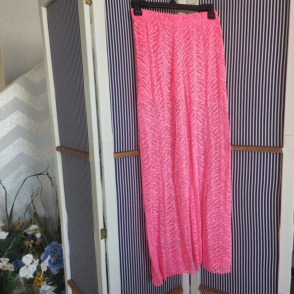 New Neon Pink Zebra Lace Mesh Swim Cover-Up Pants Size S/M